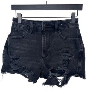 Hollister 26 Black Ripped High Rise Curvy Jean Shorts Raw Hem Distressed